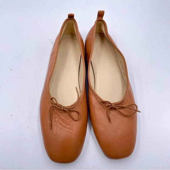 NEW Everlane Toasted Almond Tan Italian Leather The Day Tie Ballet Flat Size 9 - Picture 3 of 13